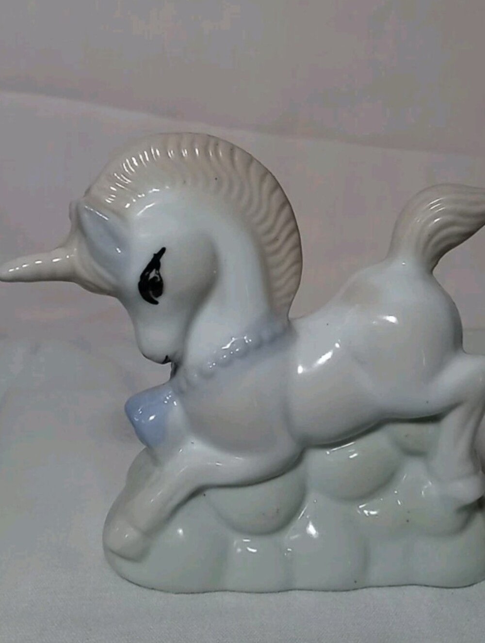 Glossy White Ceramic Unicorn Figurine - Decorative Accent Vintage Glossy